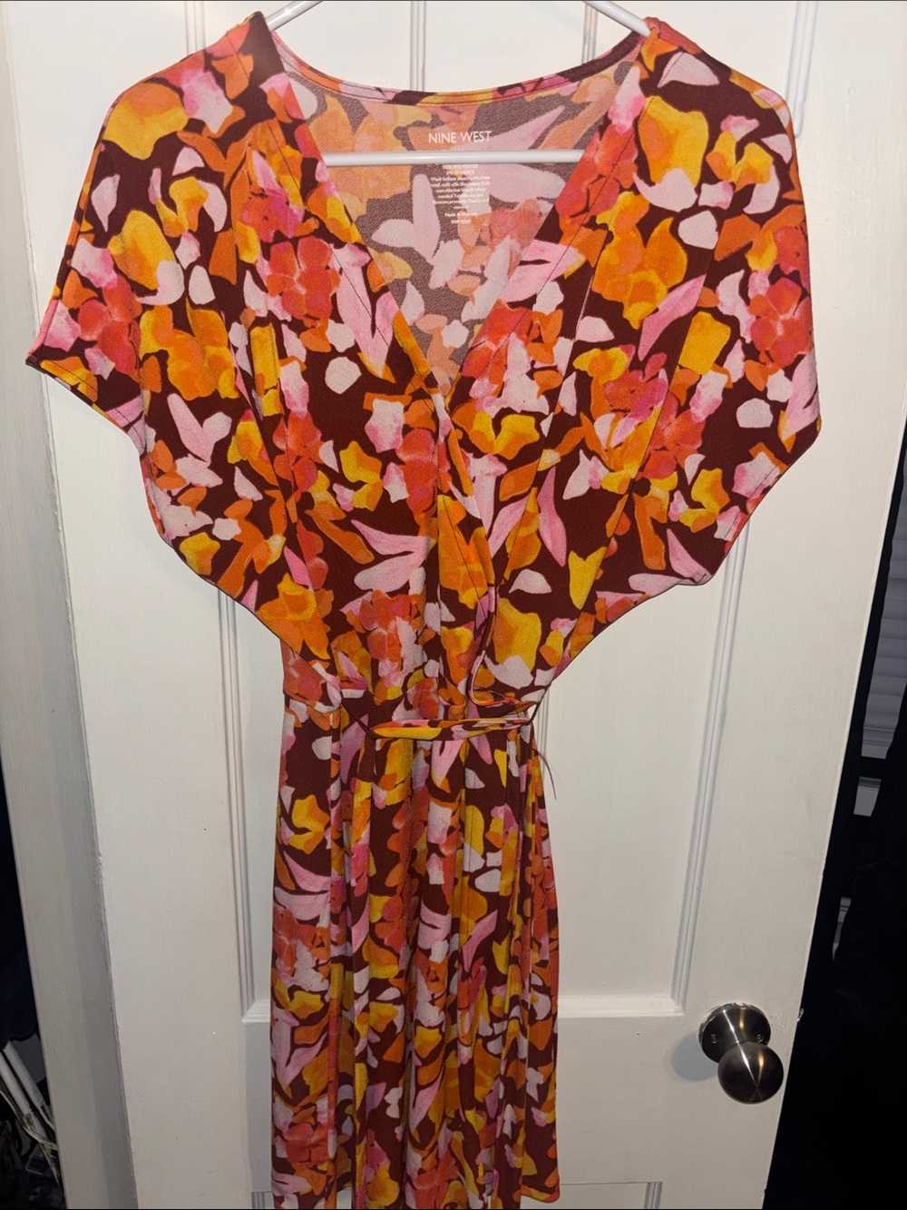 Nine West Multi Color  Floral Midi Dress with Pink and Yellow Accents